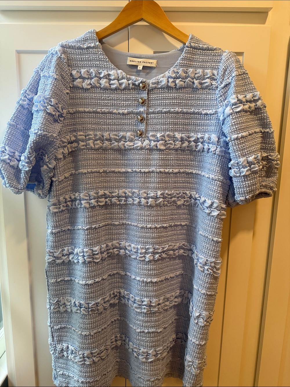 English Factory Light Blue Textured Knit Mini Dress